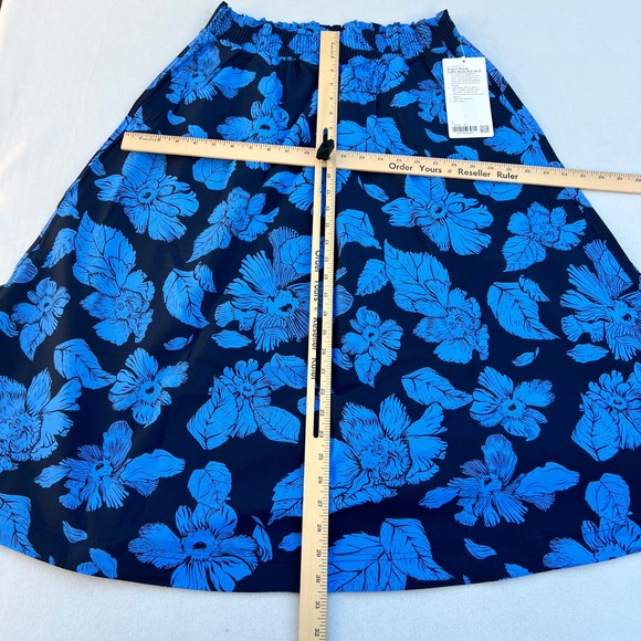 Lululemon Stretch Woven Ruffle Waist Midi Skirt Blue Floral Relaxed Fit Size L - Picture 8 of 10